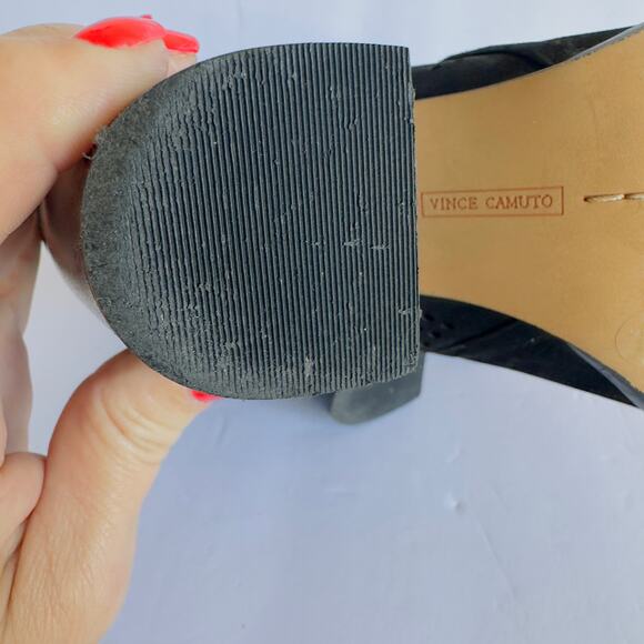 Black Vince Camuto Suede Catheryna Western Laser Cut Block Heel Ankle Booties 8 - Picture 9 of 10